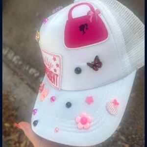 White and Pink Embellished Cap
